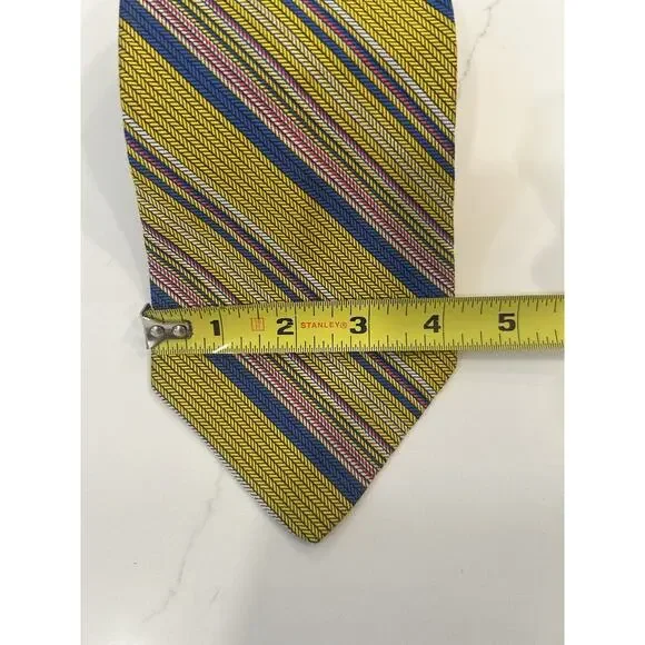 Vtg JC Penney Mens Tie 4” Yellow Striped All Silk Neck Tie New with Tags 1970s - Picture 5 of 10